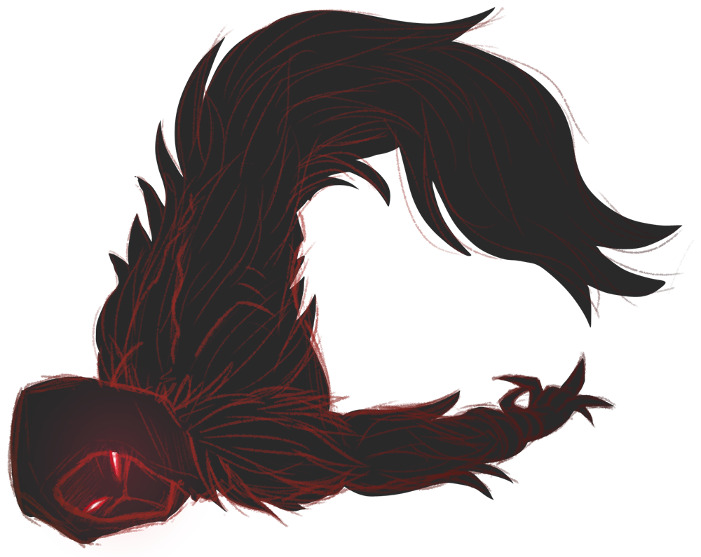 The Shadow Man: a tangle of black hair streaked with red, a clawed hand, and a dark face with a single red slit of an eye