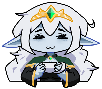 Esteria emote: eyes shut, cradling a cup of tea